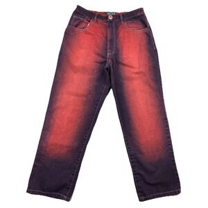 Raw Blue Wide Leg Baggie Jeans 35x31 Red & Purple Y2K